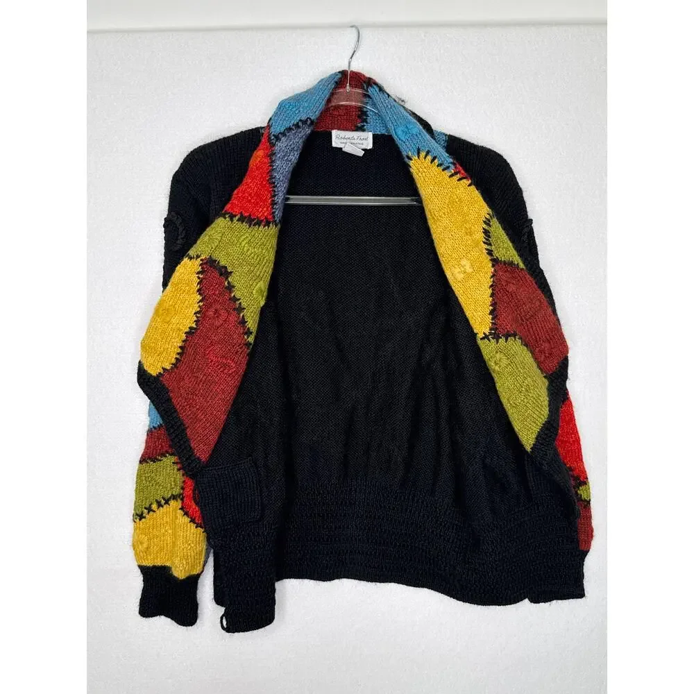 1990s Roberta Frost Hand Knit Wool Cardigan Uruguay Oversized Small